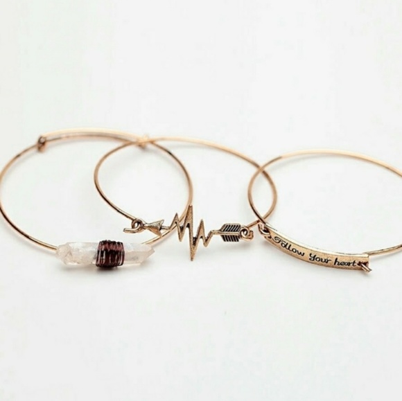 3 Piece "follow your heart" EKG bangle set - Picture 2 of 5
